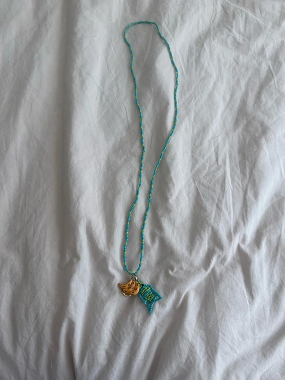 FARM Rio Turquoise, Lime Green & Yellow Beaded Necklace with Banana Charm